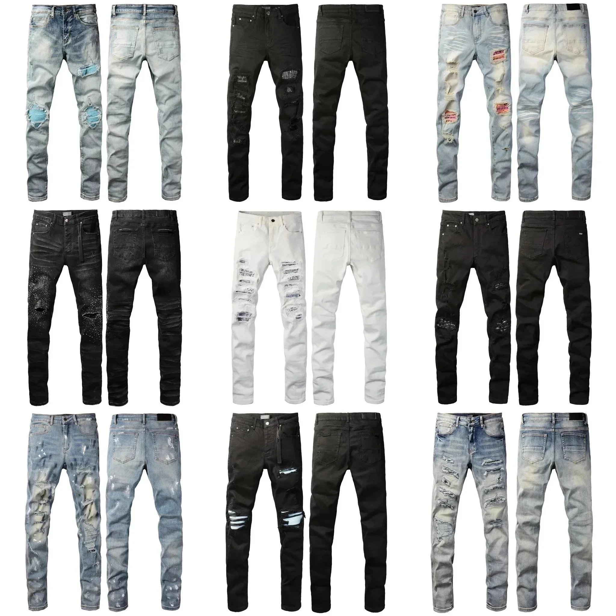 Arajuku Vintage Patchwork Mens Denim Pants Wide Leg Loose Fit Punk Patchwork Trousers For Couples