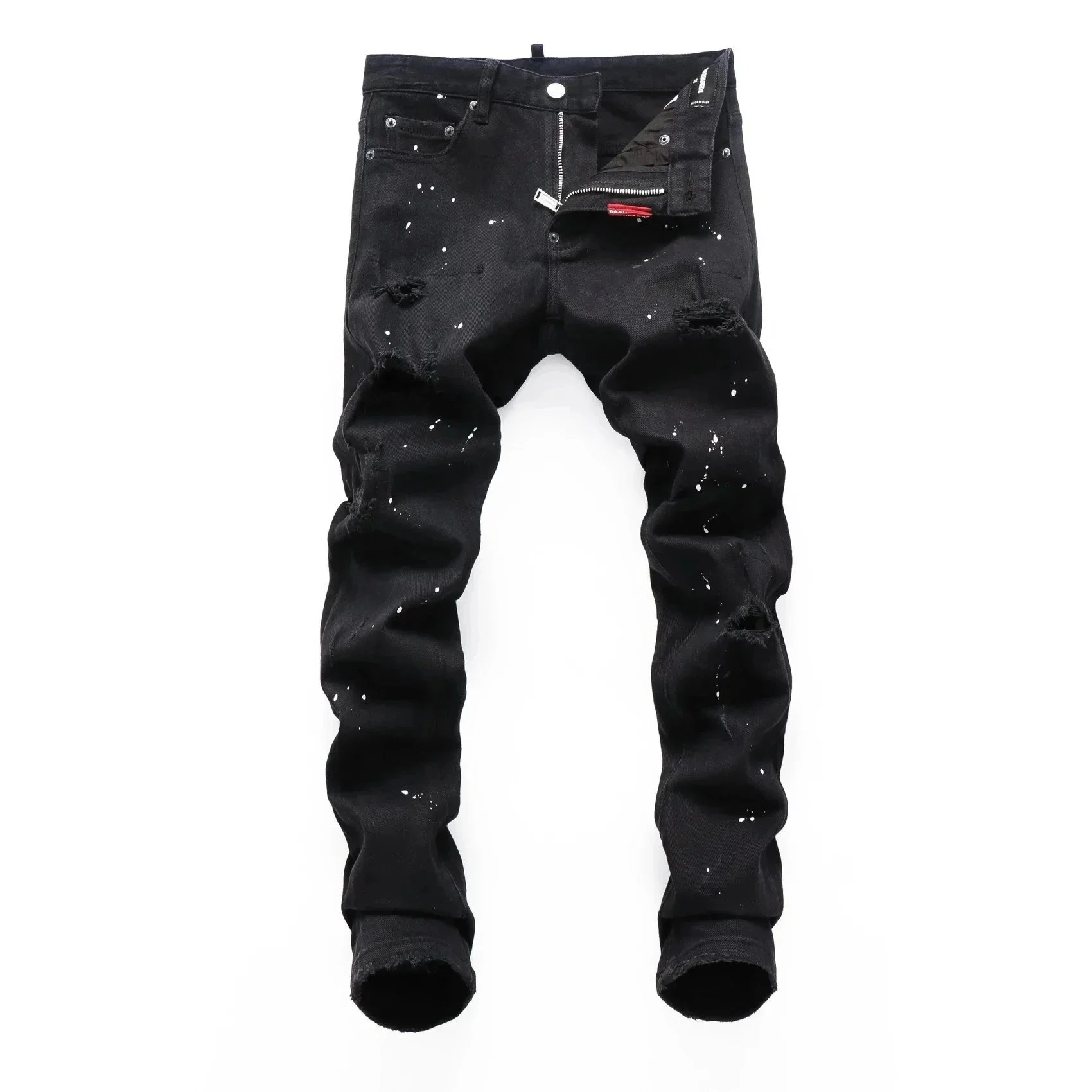 Fashion Painted Men Jeans Stretch Slim Fit Pants Black Jeans Long Pants Denim