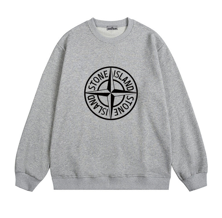 Stone Island Stitches Four Print Cotton Fleece Garment Dyed Crewneck Sweatshirt