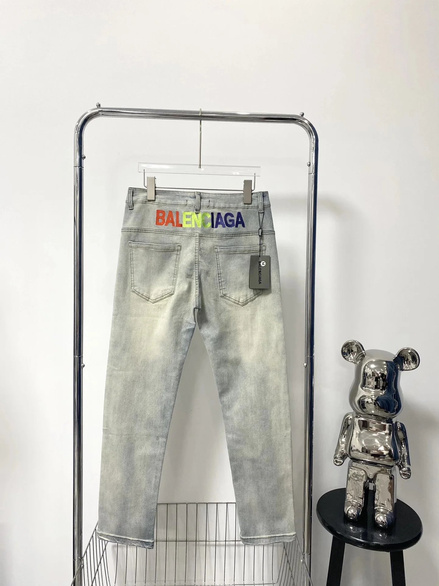 Balenciaga Rainbow Logo Denim Jeans for Men and Women