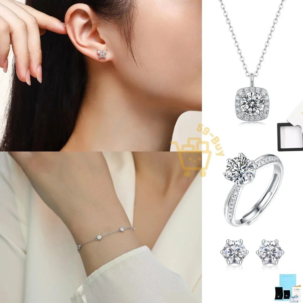 Elegant Cubic Zirconia Jewelry Set Necklace Ring Earrings Bracelet