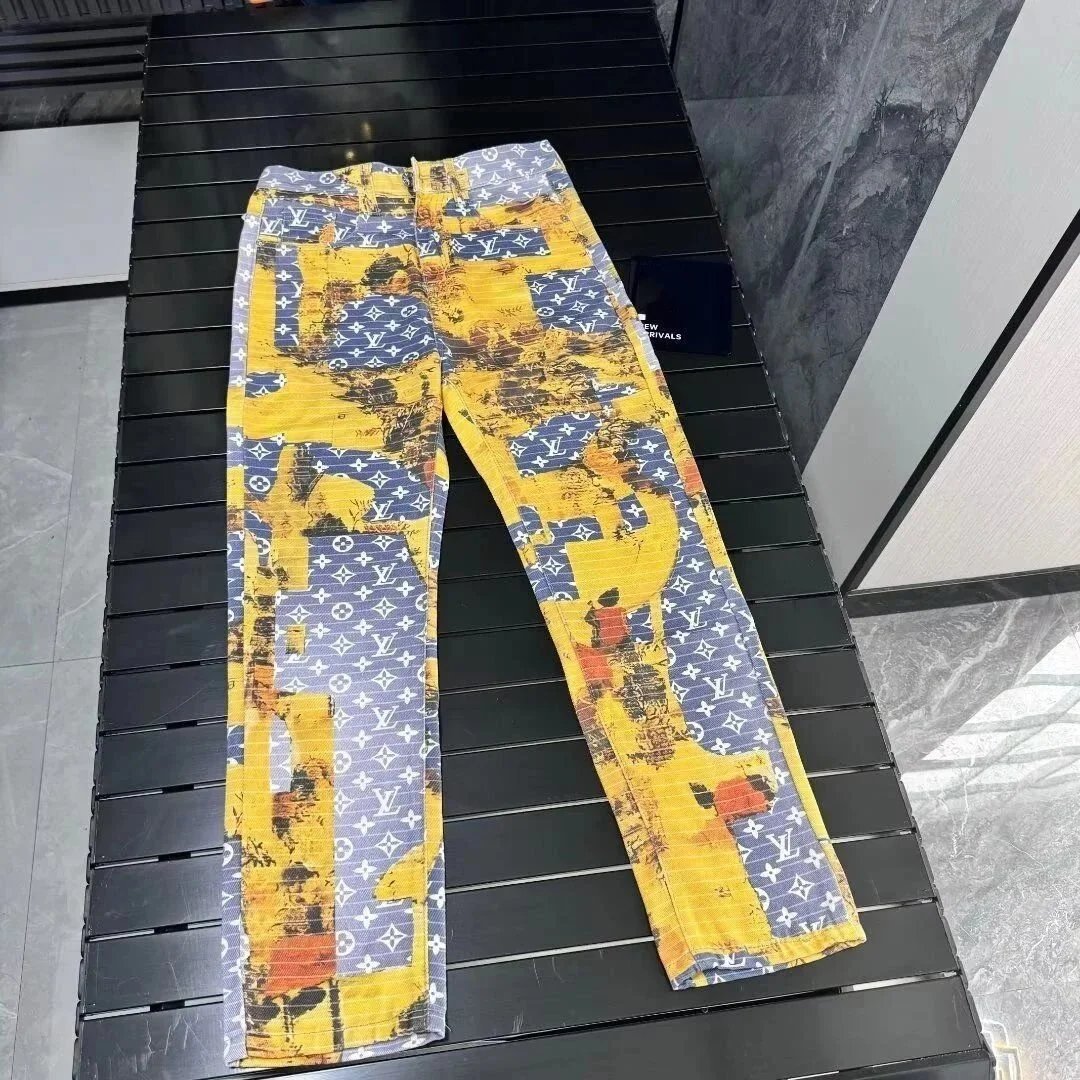 Louis Vuitton Monogram Print Yellow Pants Men's Fashion Streetwear