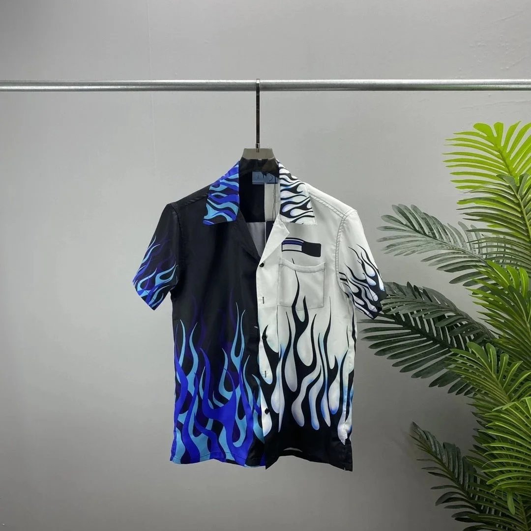 Retro Flame Print Short Sleeve Shirt for Men