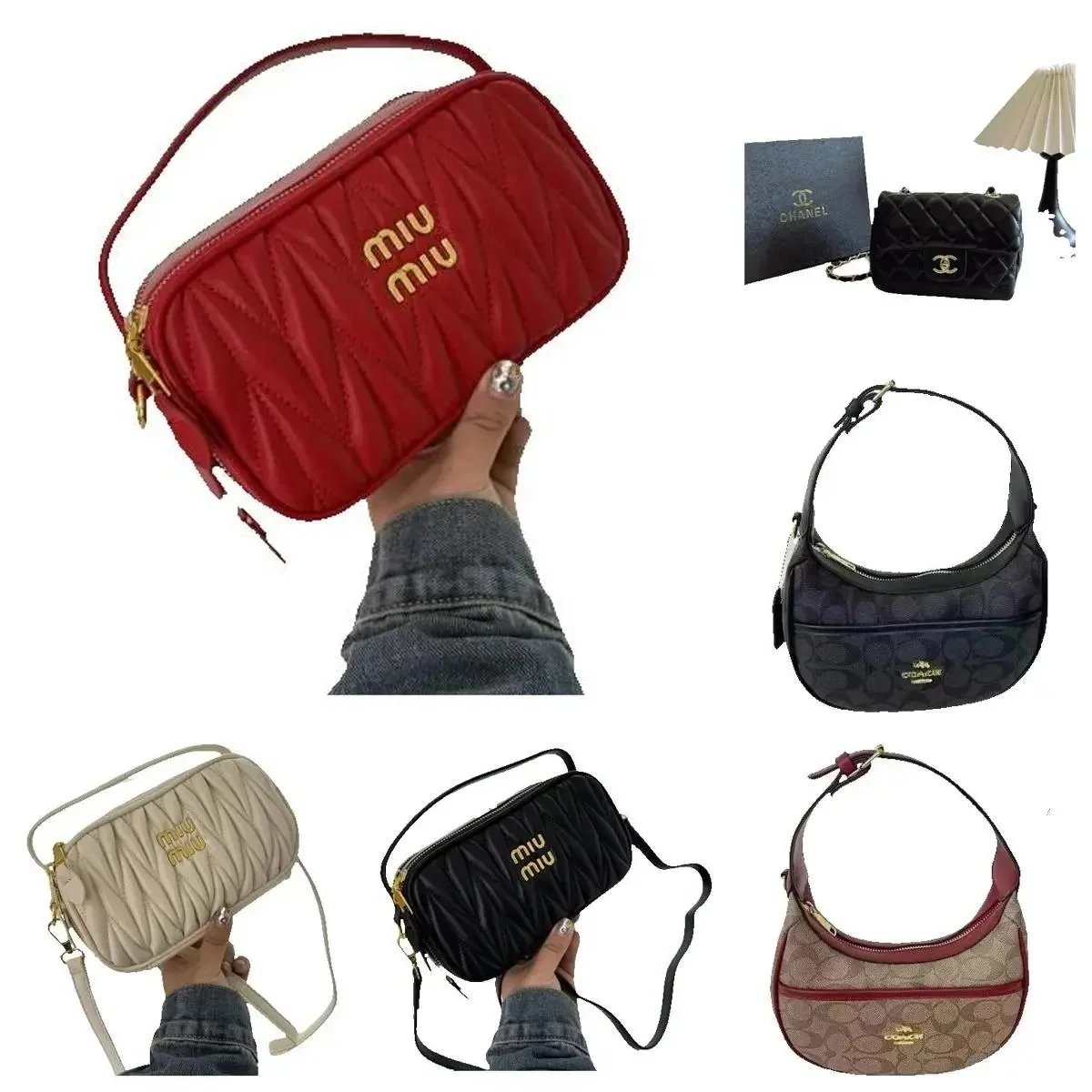 Miu Miu Quilted Crossbody Bag Red Gold Logo Women's Fashion Handbag
