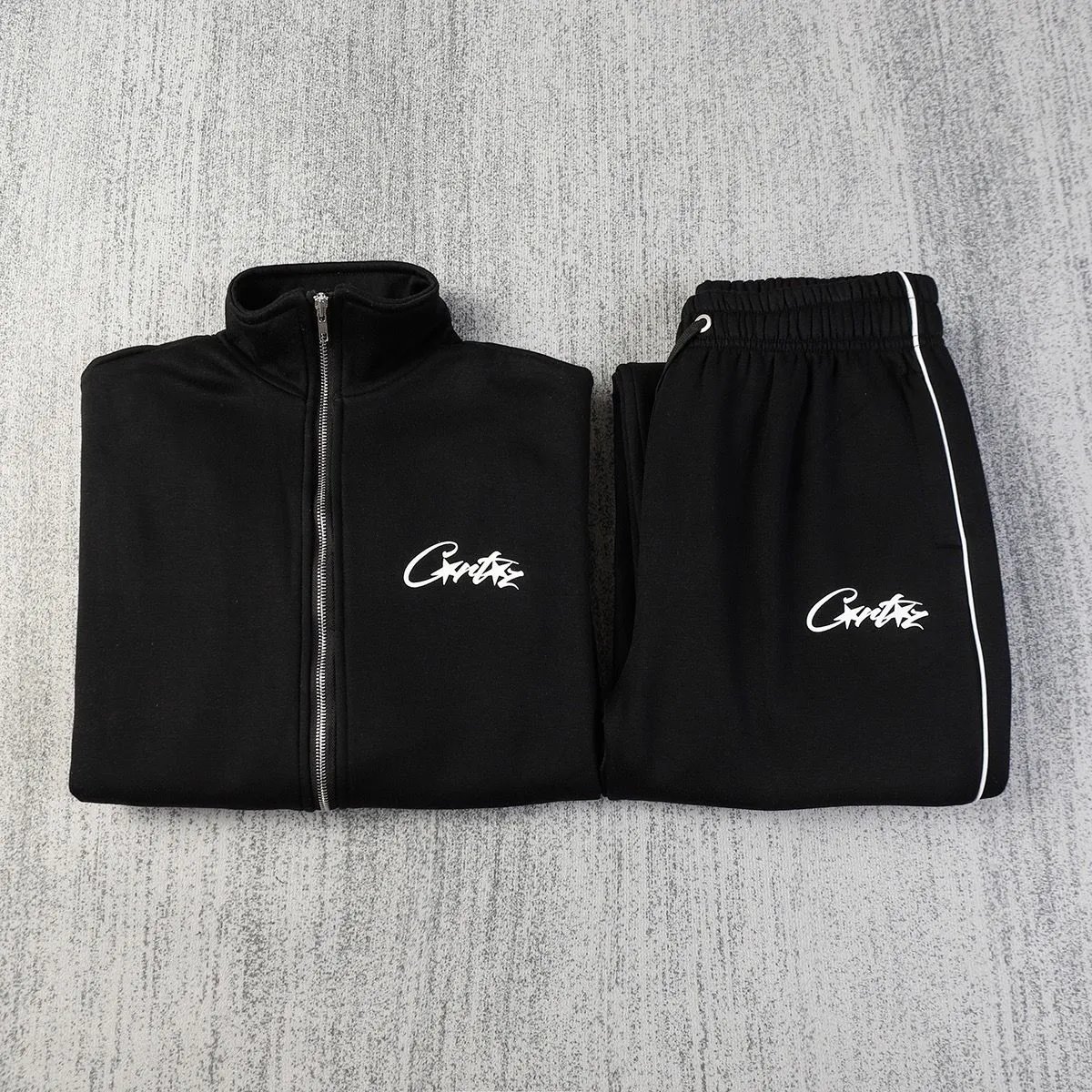 Crate Black Track Suit Set Full Zip Jacket and Pants