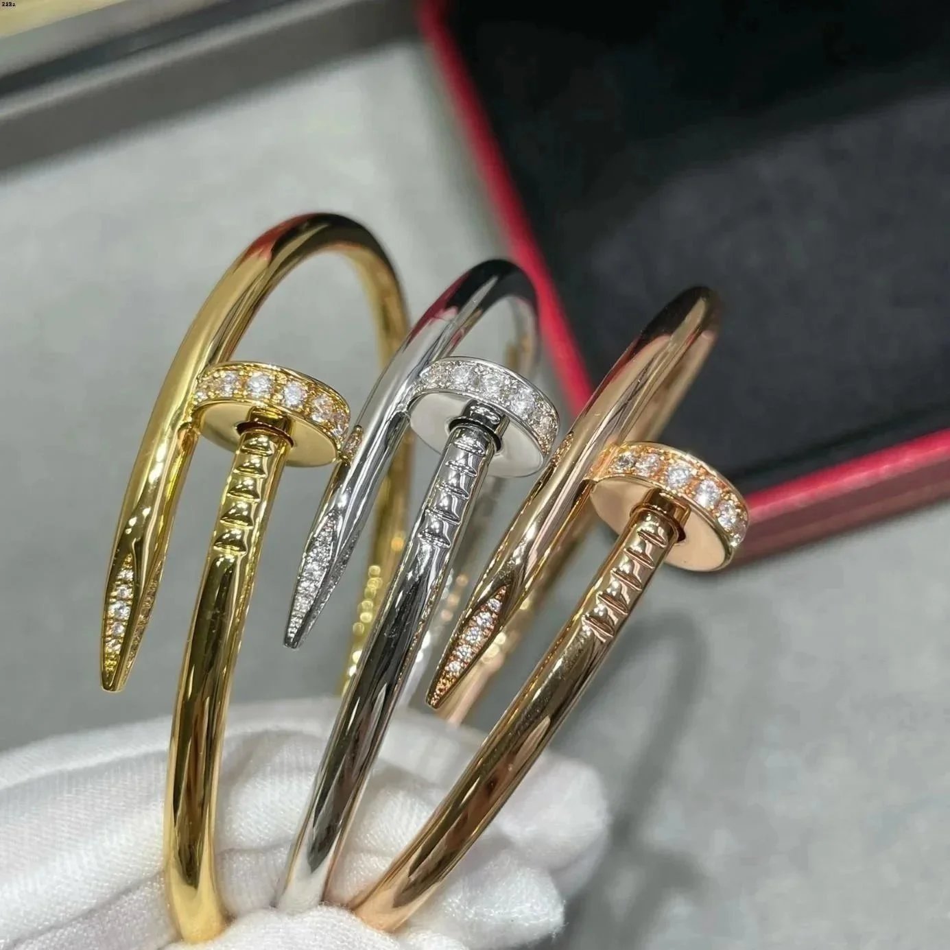 Diamond Claw Bangle Bracelet in Gold Silver Rose Gold