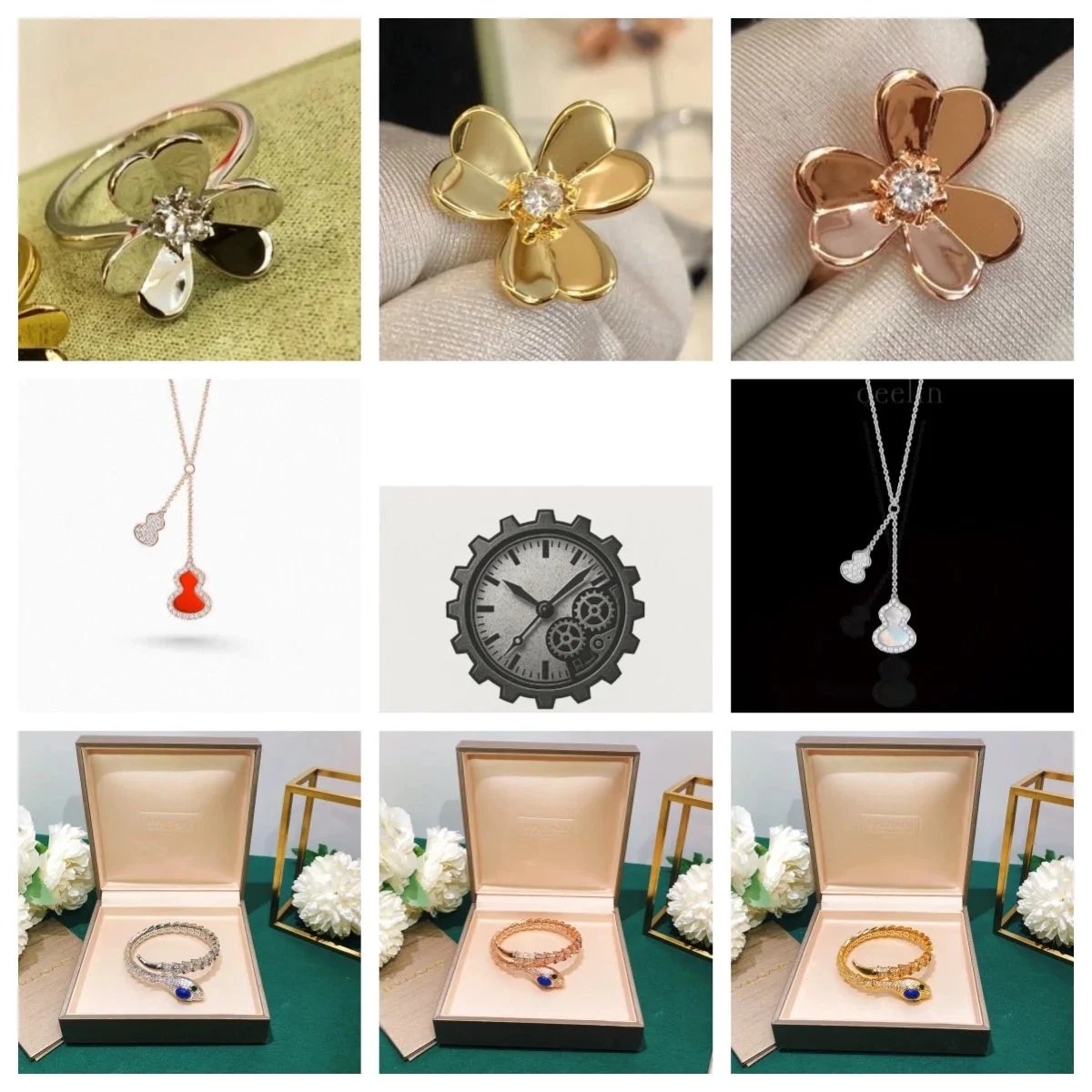Elegant Flower Ring and Necklace Jewelry Set with Crystal Stone