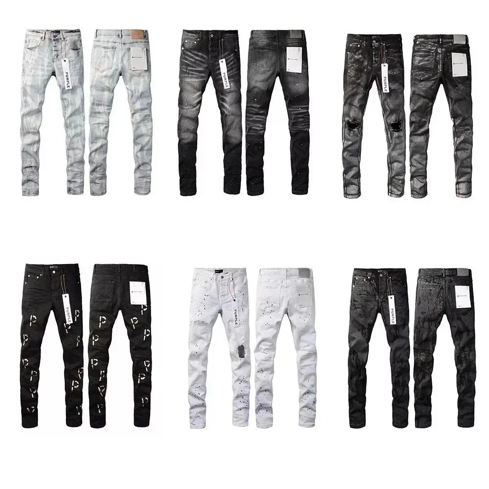 Men's Fashion Distressed Skinny Jeans with Ripped Design and Letter Print