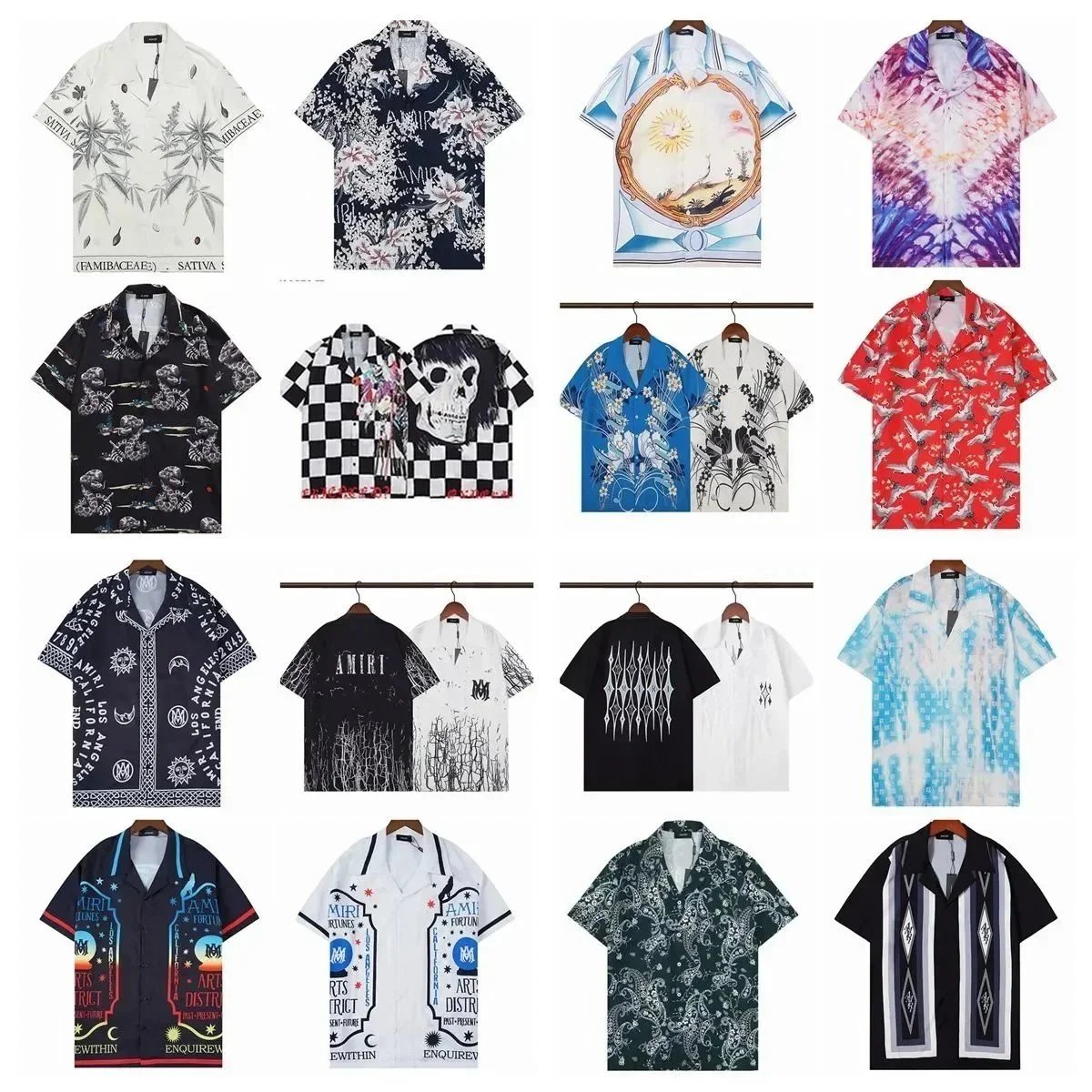 AMIRI Men's Printed Hawaiian Shirts Short Sleeve Casual Summer Tops
