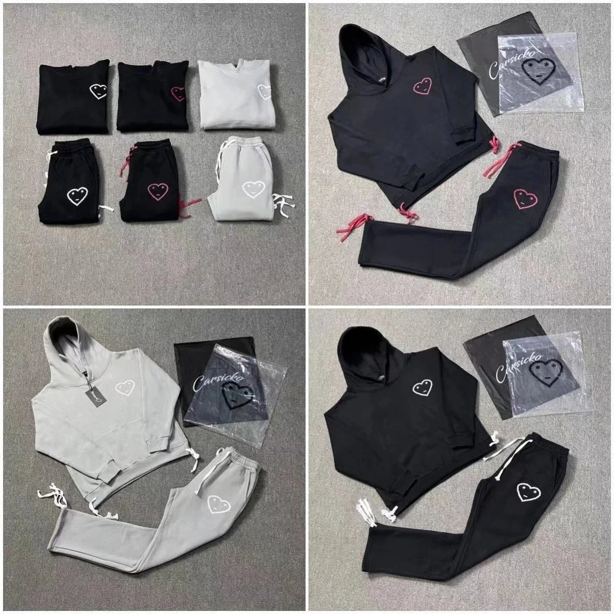 Carsicko Heart Logo Hoodie and Pants Set for Women