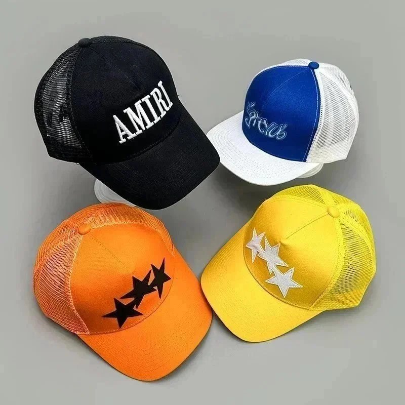 Stylish Mesh Trucker Hats with Embroidered Logos and Stars