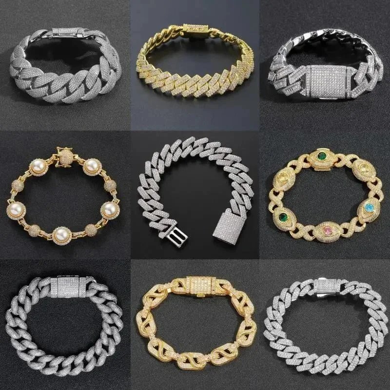 Hip Hop Iced Out Bracelets for Men Gold Silver Cuban Link Chain Jewelry
