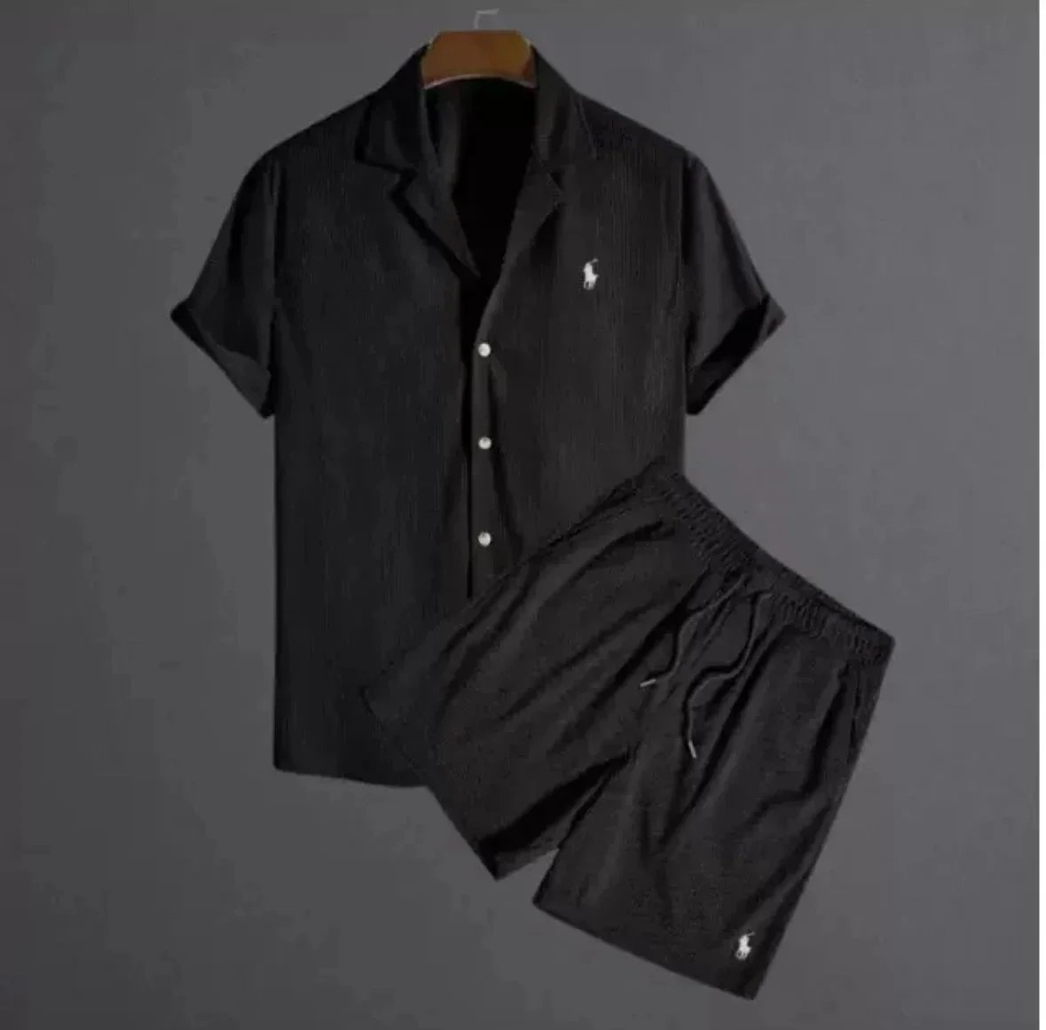 Men's Black Short Sleeve Pajama Set with Pony Logo