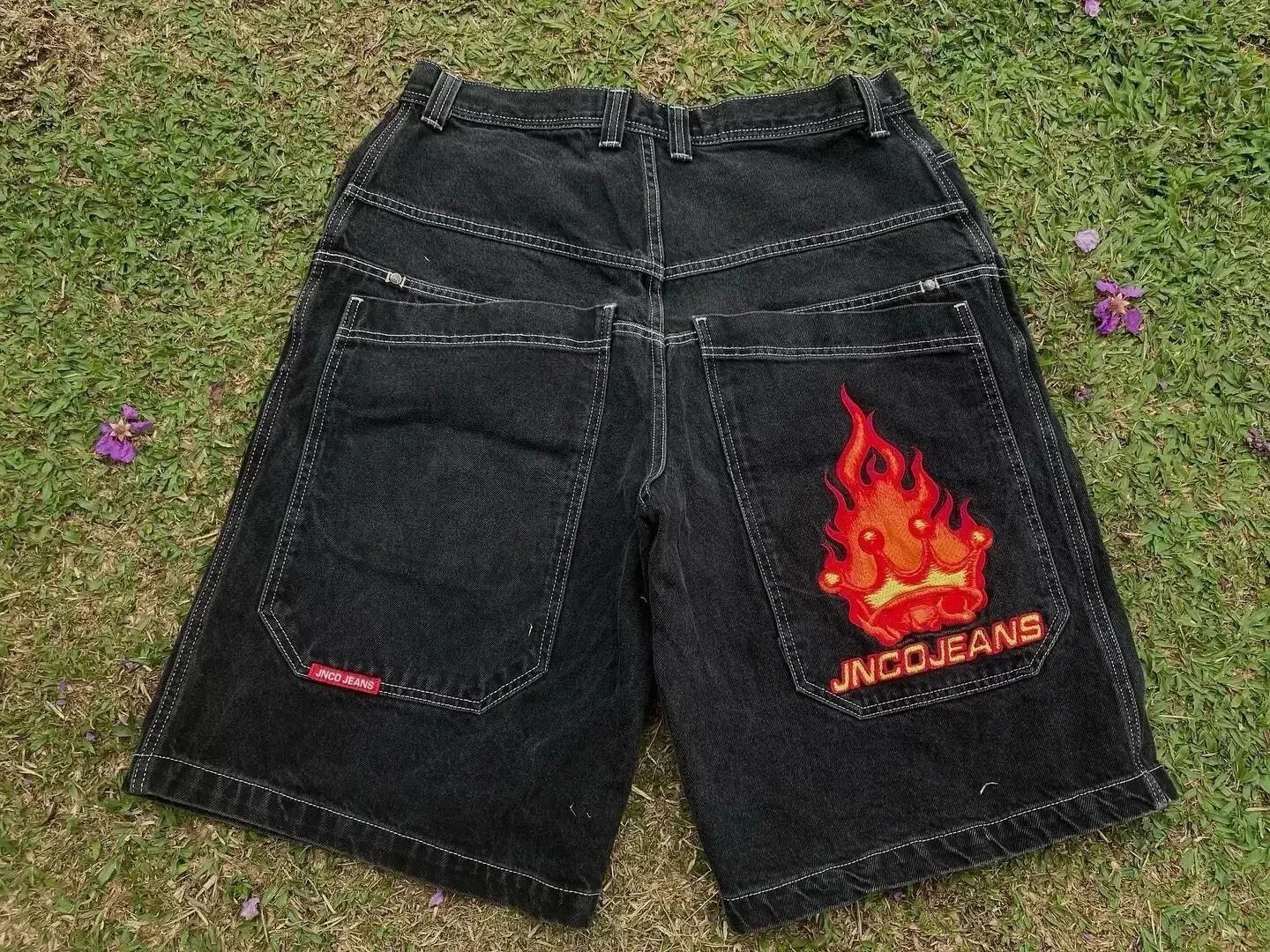JNCO Jeans Black Denim Shorts with Flame Logo