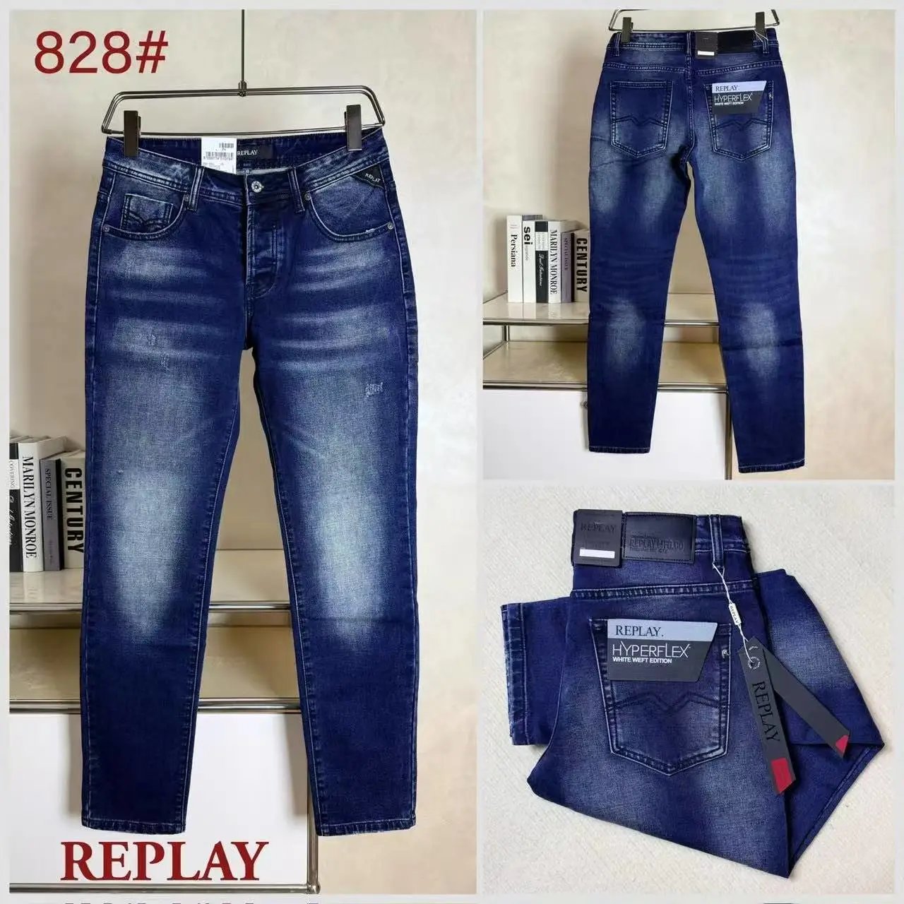 REPLAY Hyperflex Skinny Jeans for Men Blue Denim Stretch Pants