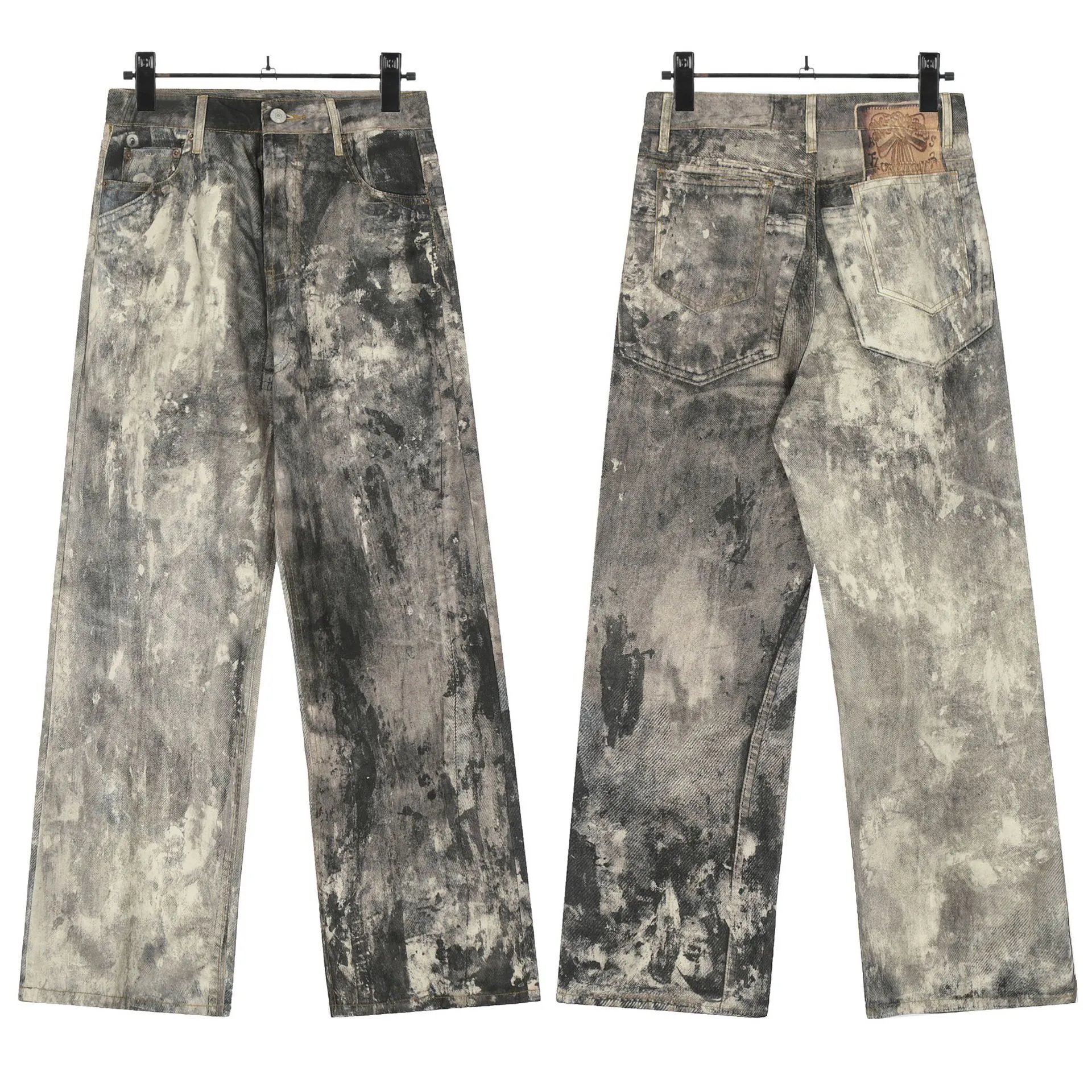 Distressed Acid Wash Denim Jeans for Men