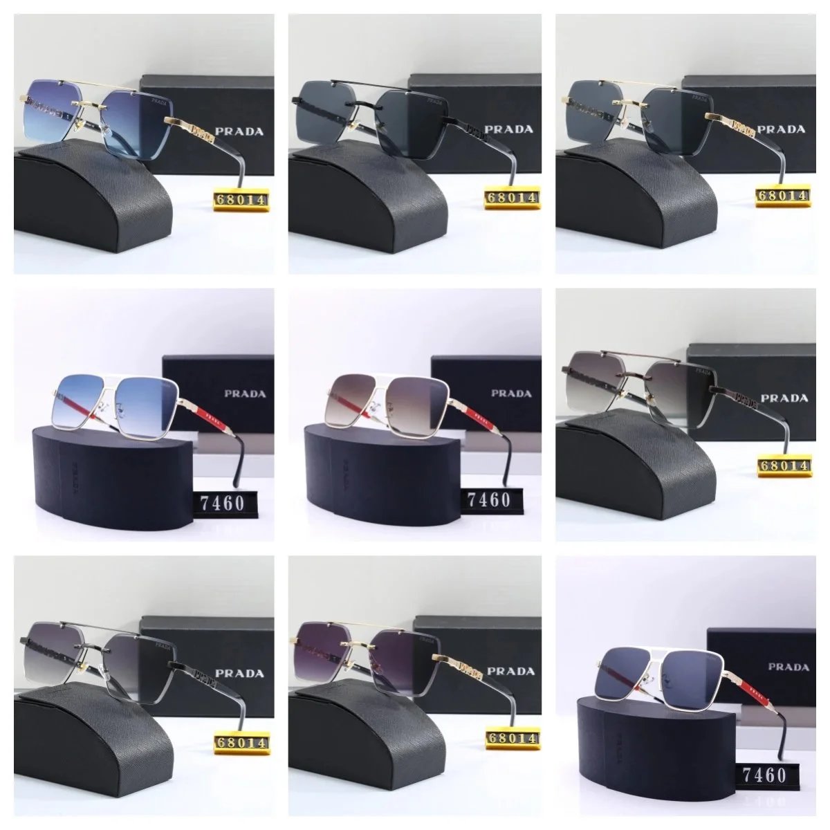 Prada Sunglasses 68014 and 7460 Square Aviator Style Men Women Fashion Shades