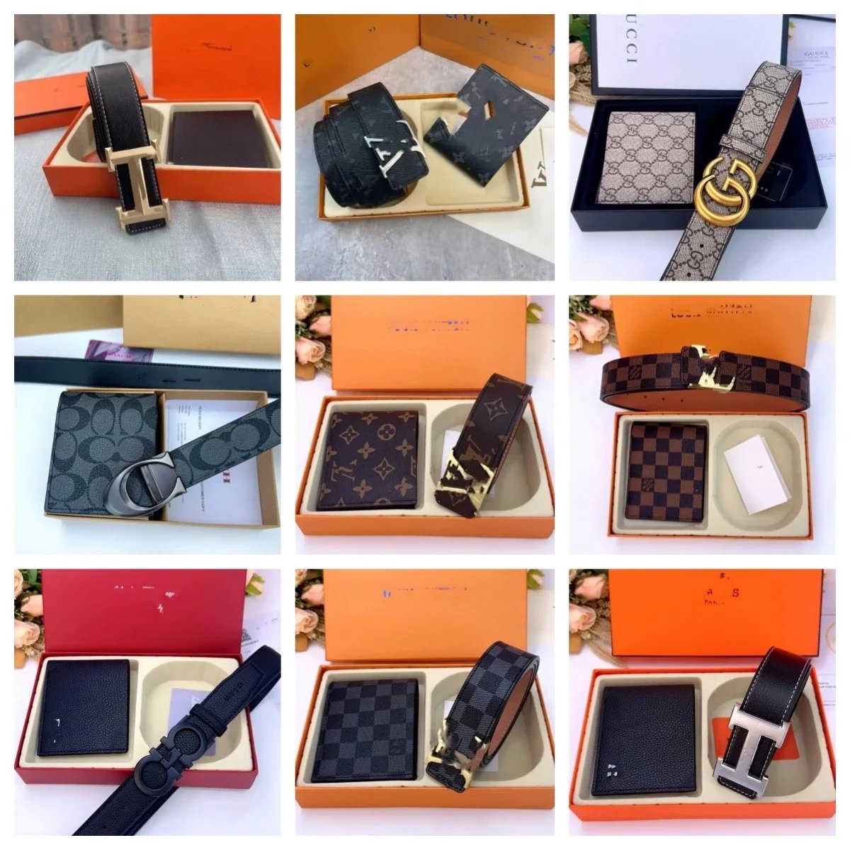 Designer Leather Belt and Wallet Set for Men and Women