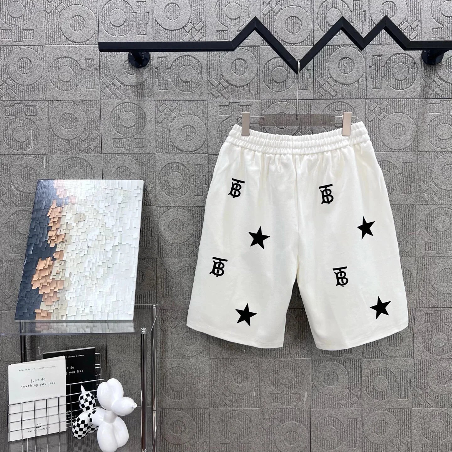 White Monogram Star Print Cotton Shorts for Men and Women