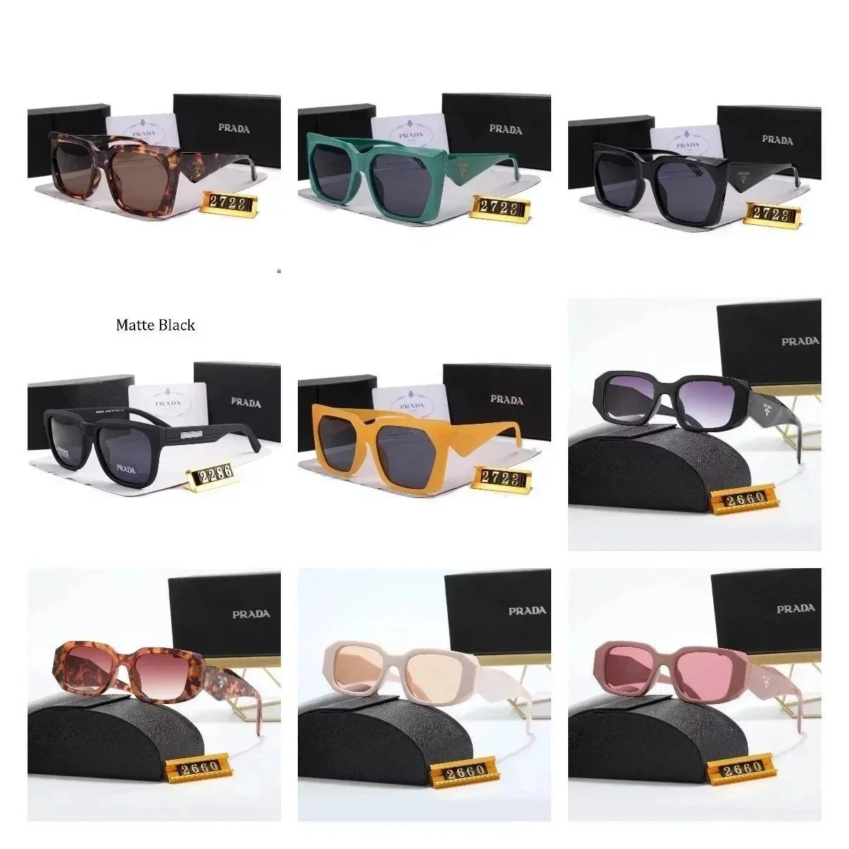 Prada Sunglasses 2728 2660 Matte Black Square Frame Fashion Shades