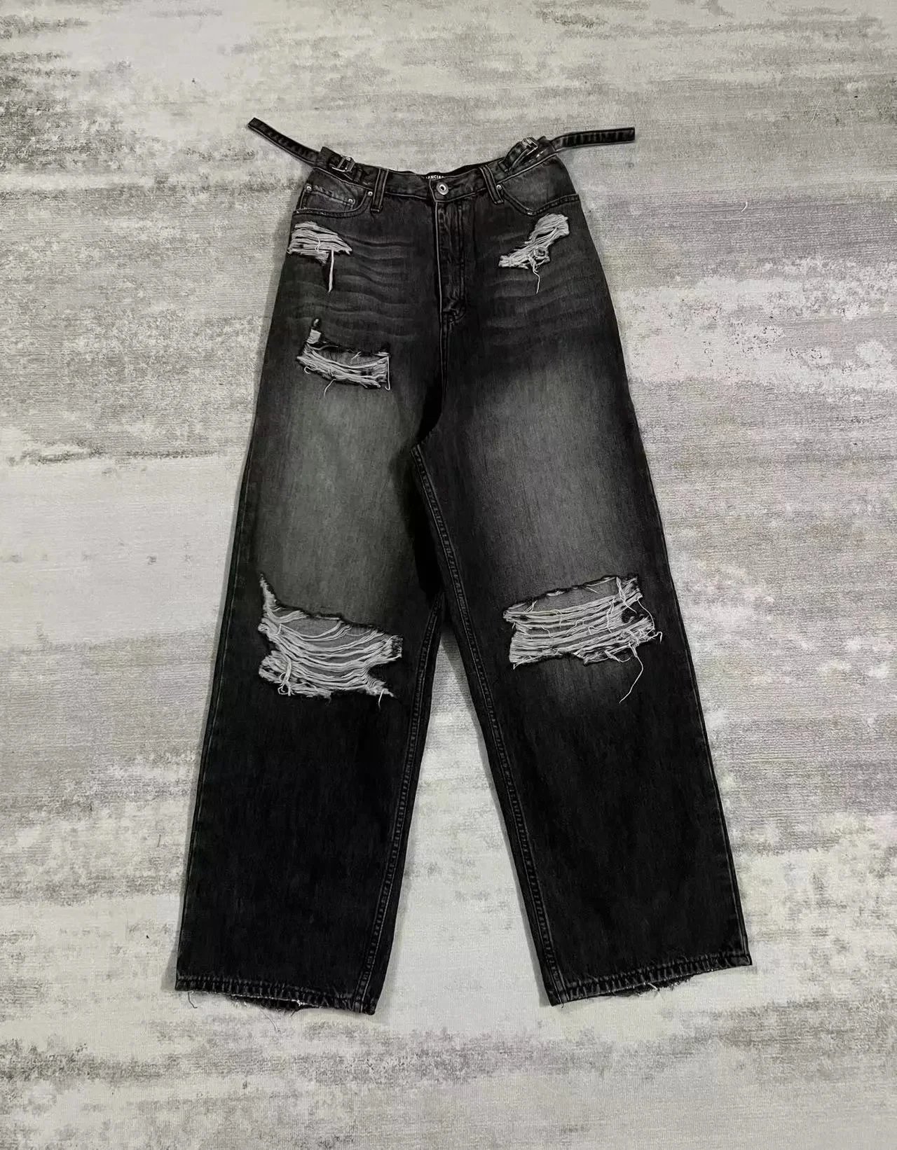Ripped Black Wide Leg Denim Jeans for Men Women Fashion Streetwear