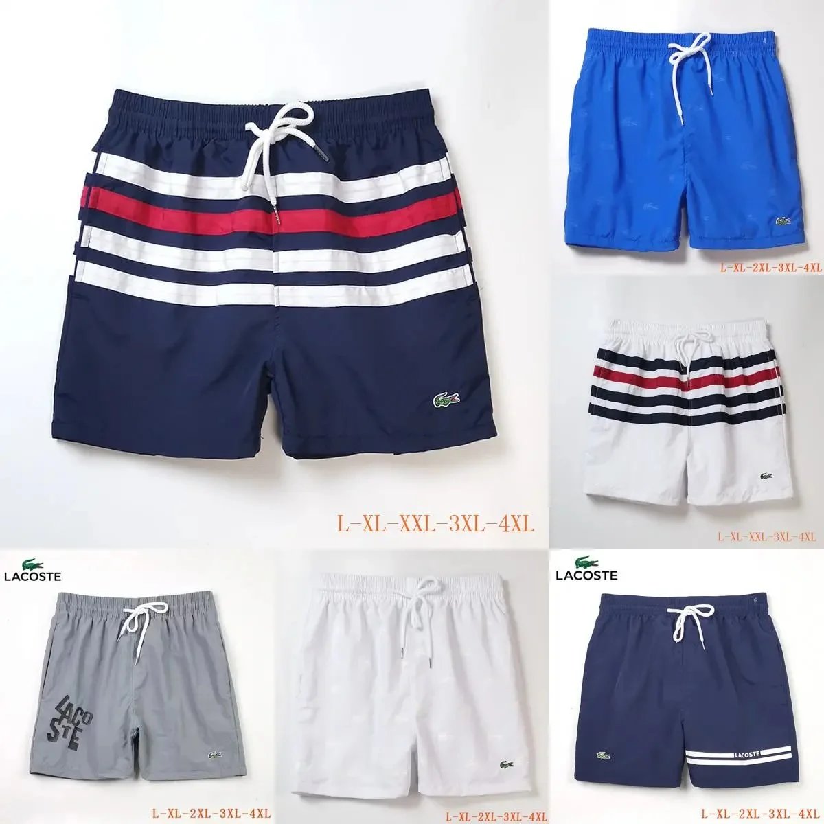 LACOSTE Men's Swim Shorts Striped Beachwear Quick Dry Swim Trunks