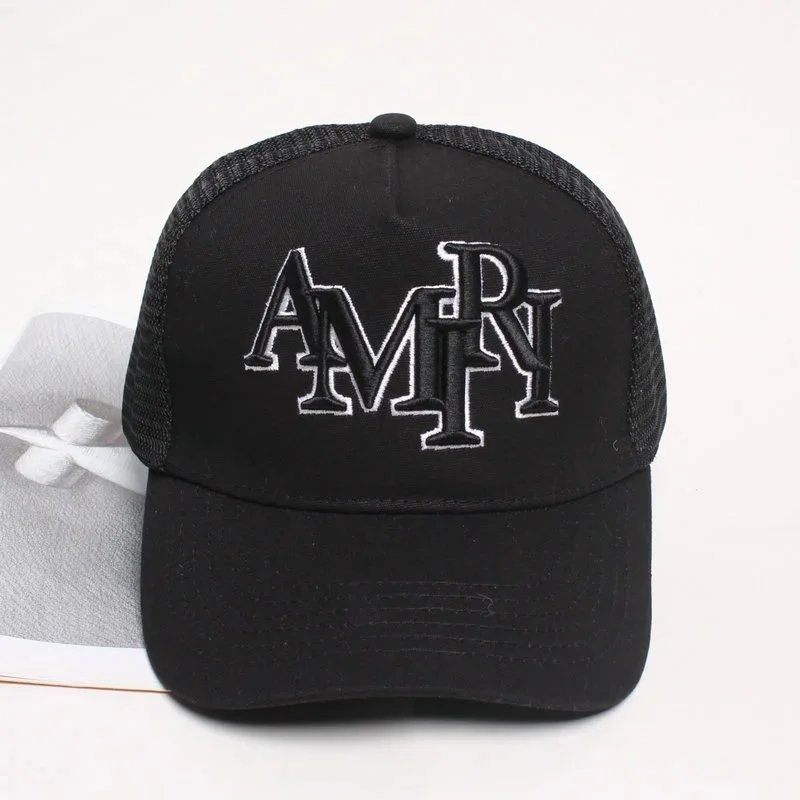 AMRI Black Mesh Trucker Hat with Embroidered Logo