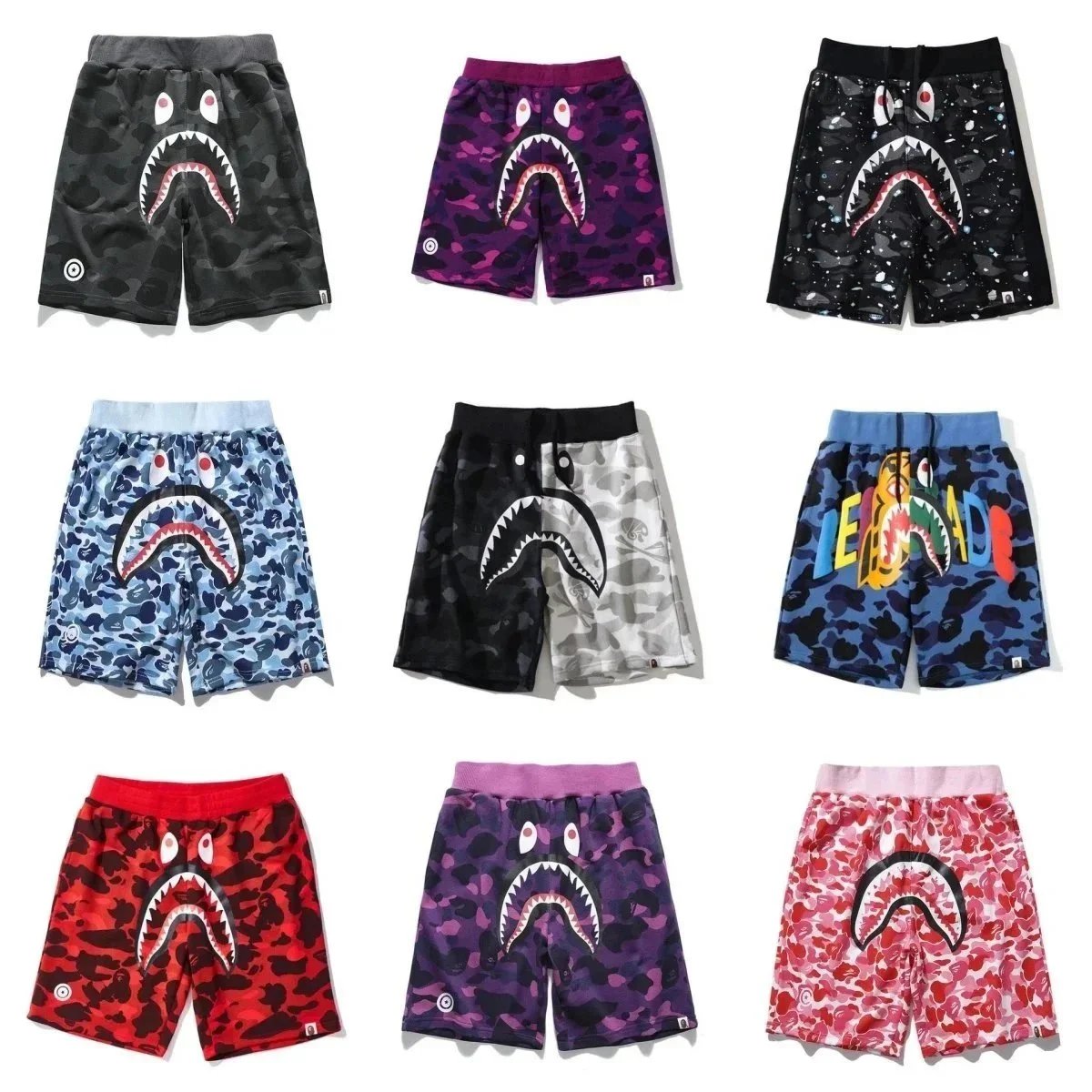 BAPE Shark Camo Print Shorts for Men and Women