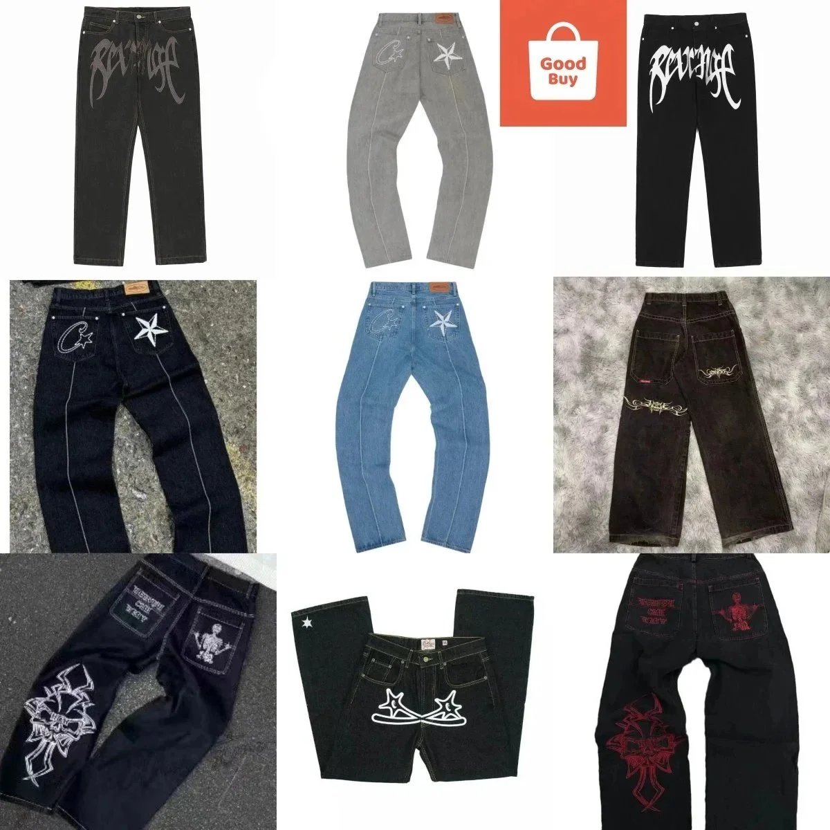 Revenge Brand Embroidered Denim Pants for Men