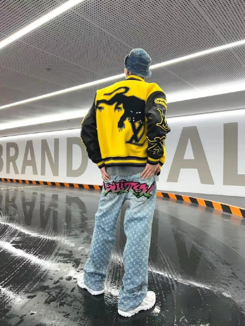 Yellow Black Dragon Embroidered Varsity Jacket Men Streetwear