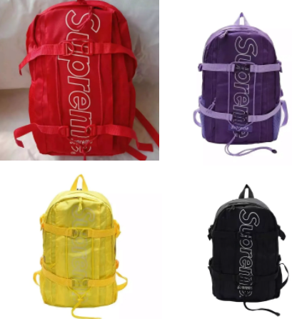 Supreme Backpacks in Red Purple Yellow and Black Colors