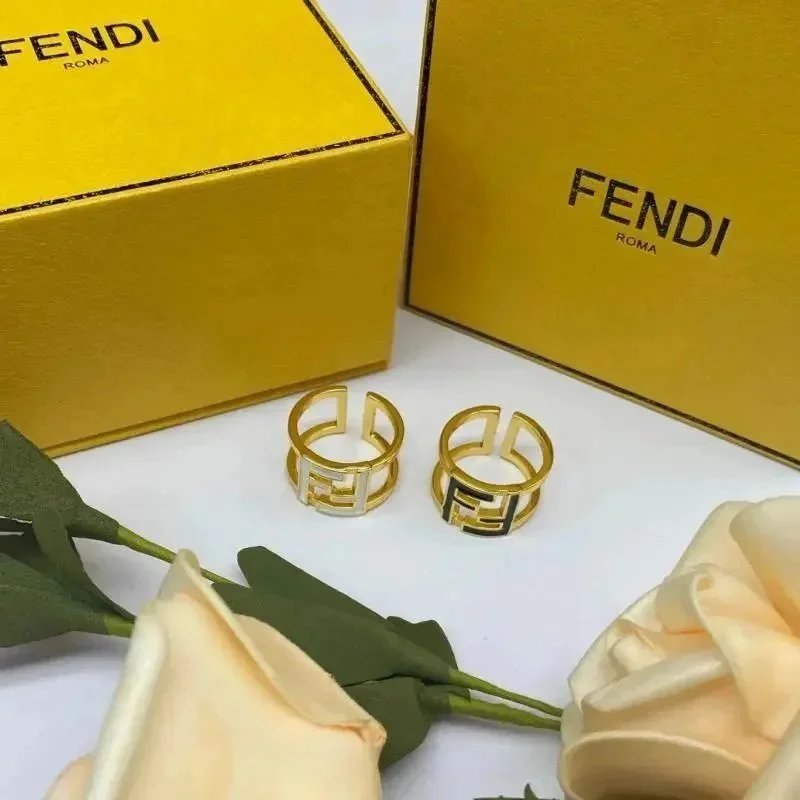 FENDI Gold Logo Ring Set for Women Fashion Jewelry