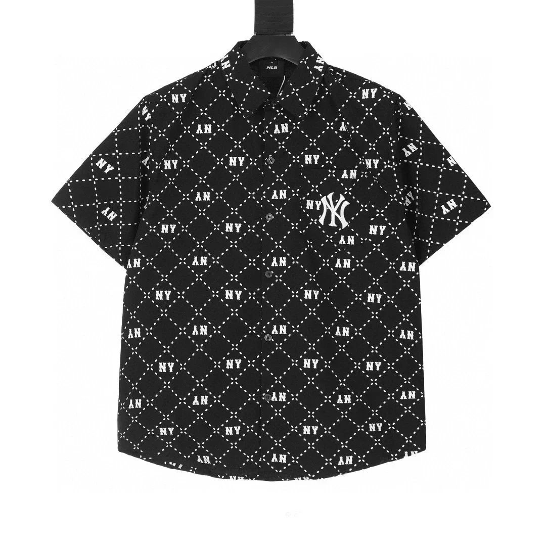 NY Yankees Black Patterned Short Sleeve Shirt