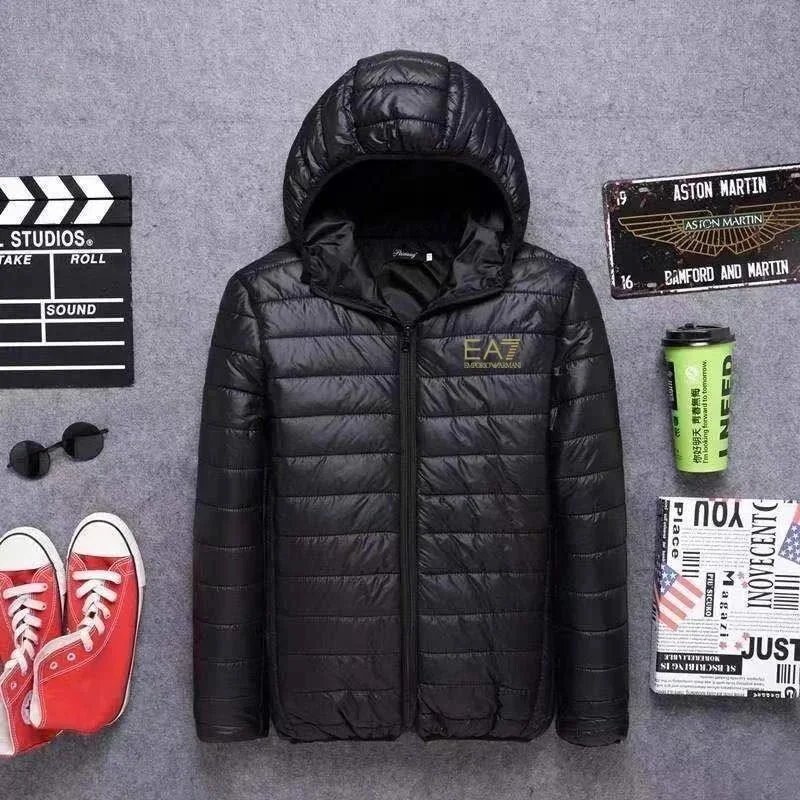 EA7 Emporio Armani Men's Black Quilted Hooded Down Jacket