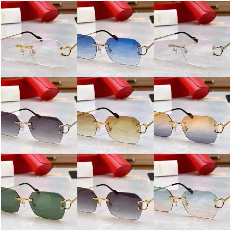 Stylish Rimless Sunglasses for Men and Women - Gold Frame with Gradient Lenses