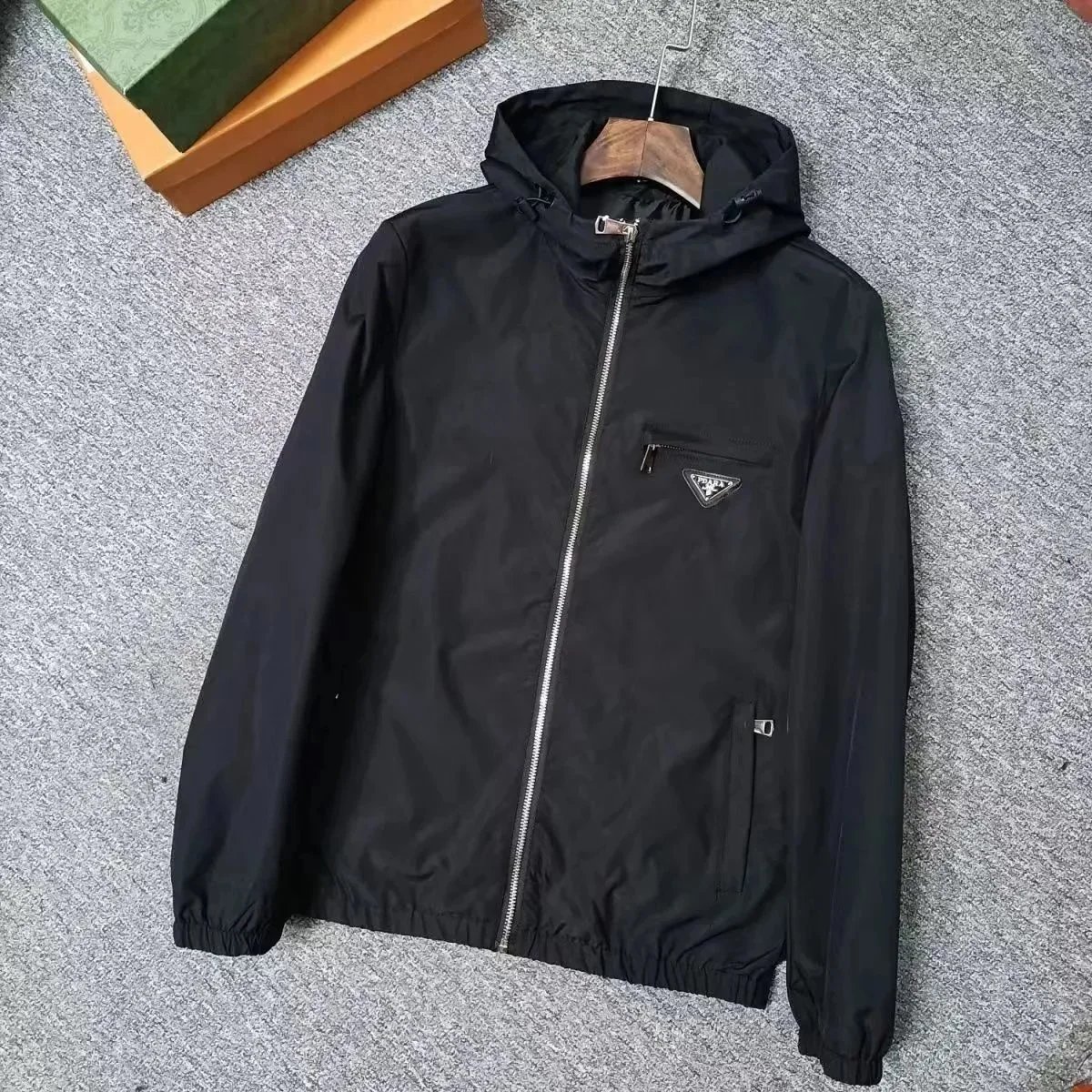 Prada Black Hooded Windbreaker Jacket for Men