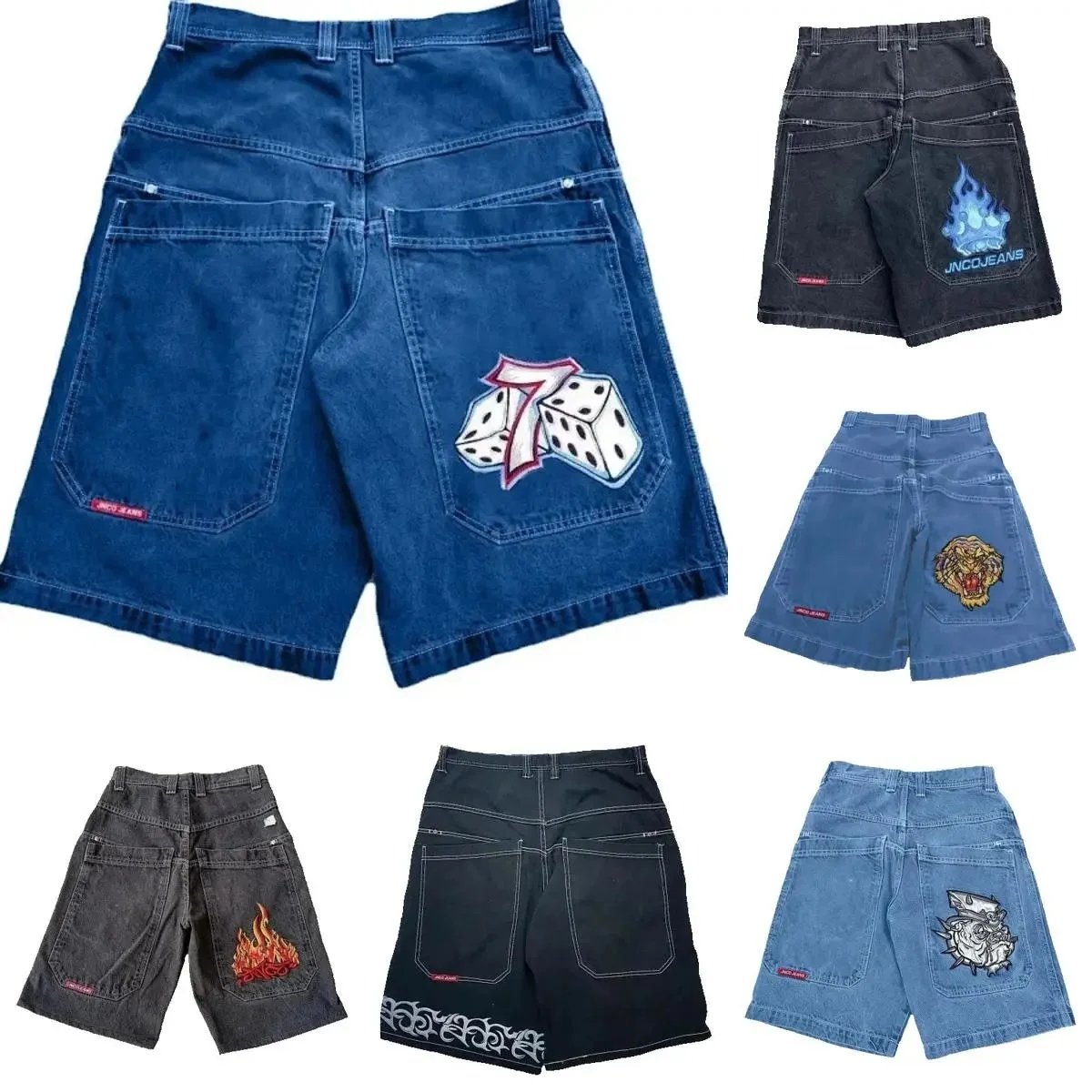 JNCO Denim Shorts with Embroidered Designs for Men