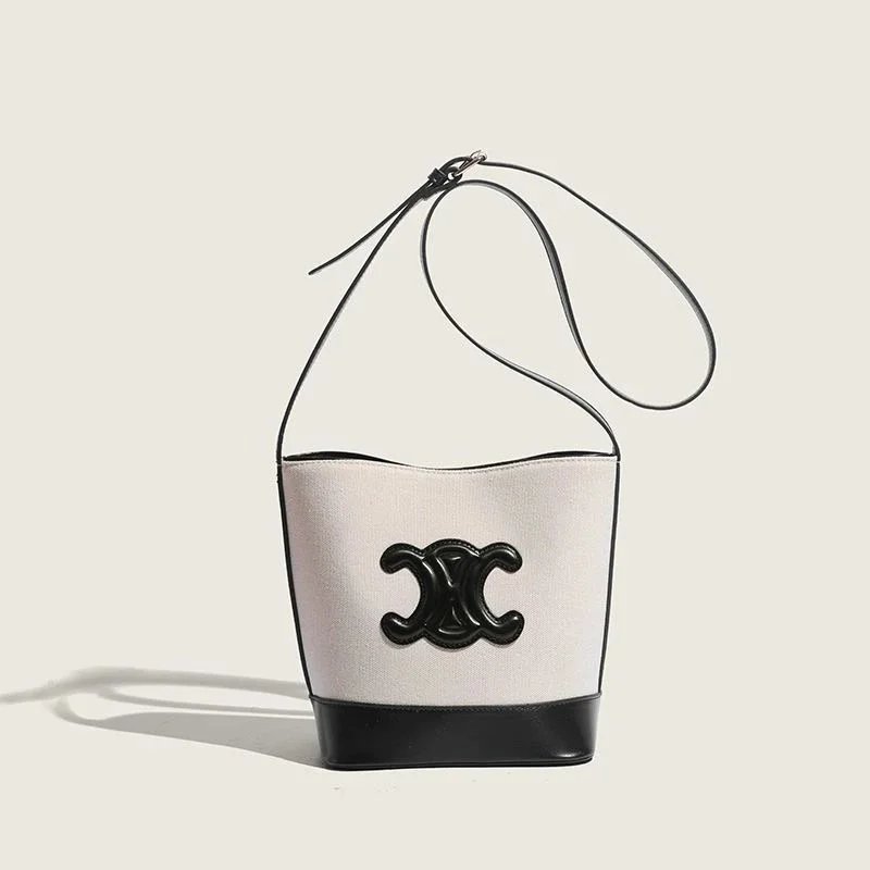 Chanel White Canvas Bucket Bag with Black CC Logo