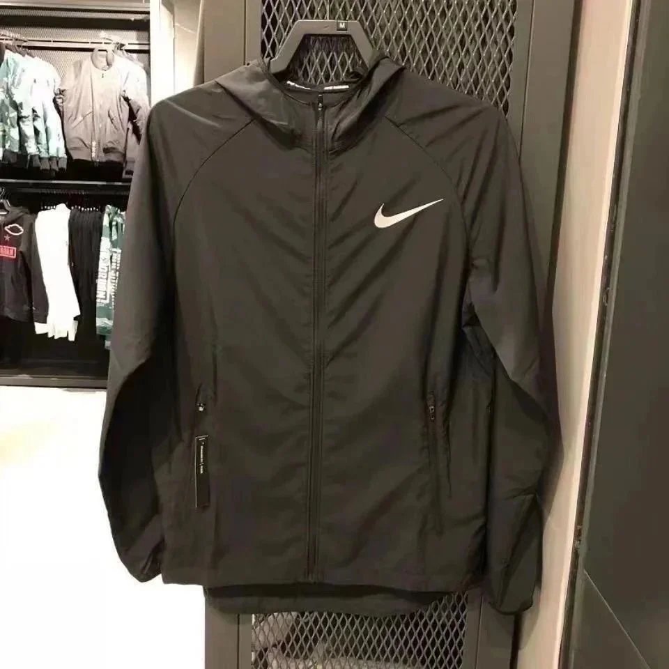 Nike Men's Black Windrunner Jacket with Hood and Zip Closure