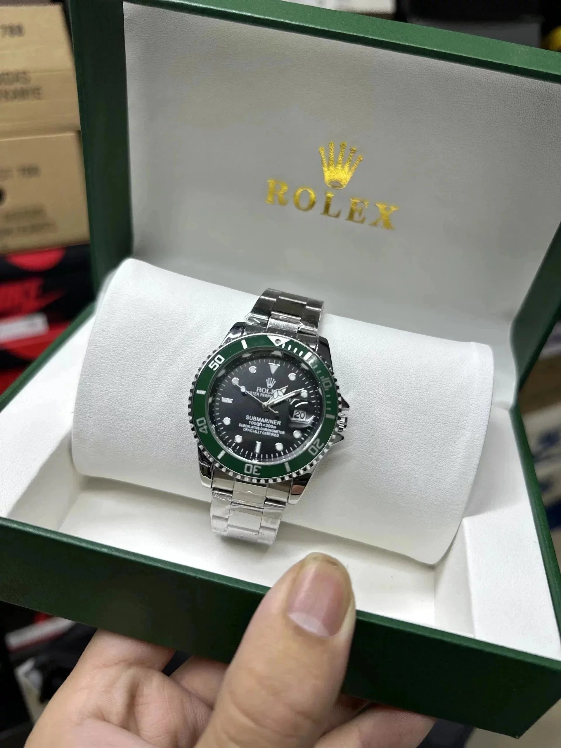 ROLEX Submariner Green Bezel Watch Stainless Steel Men's Timepiece