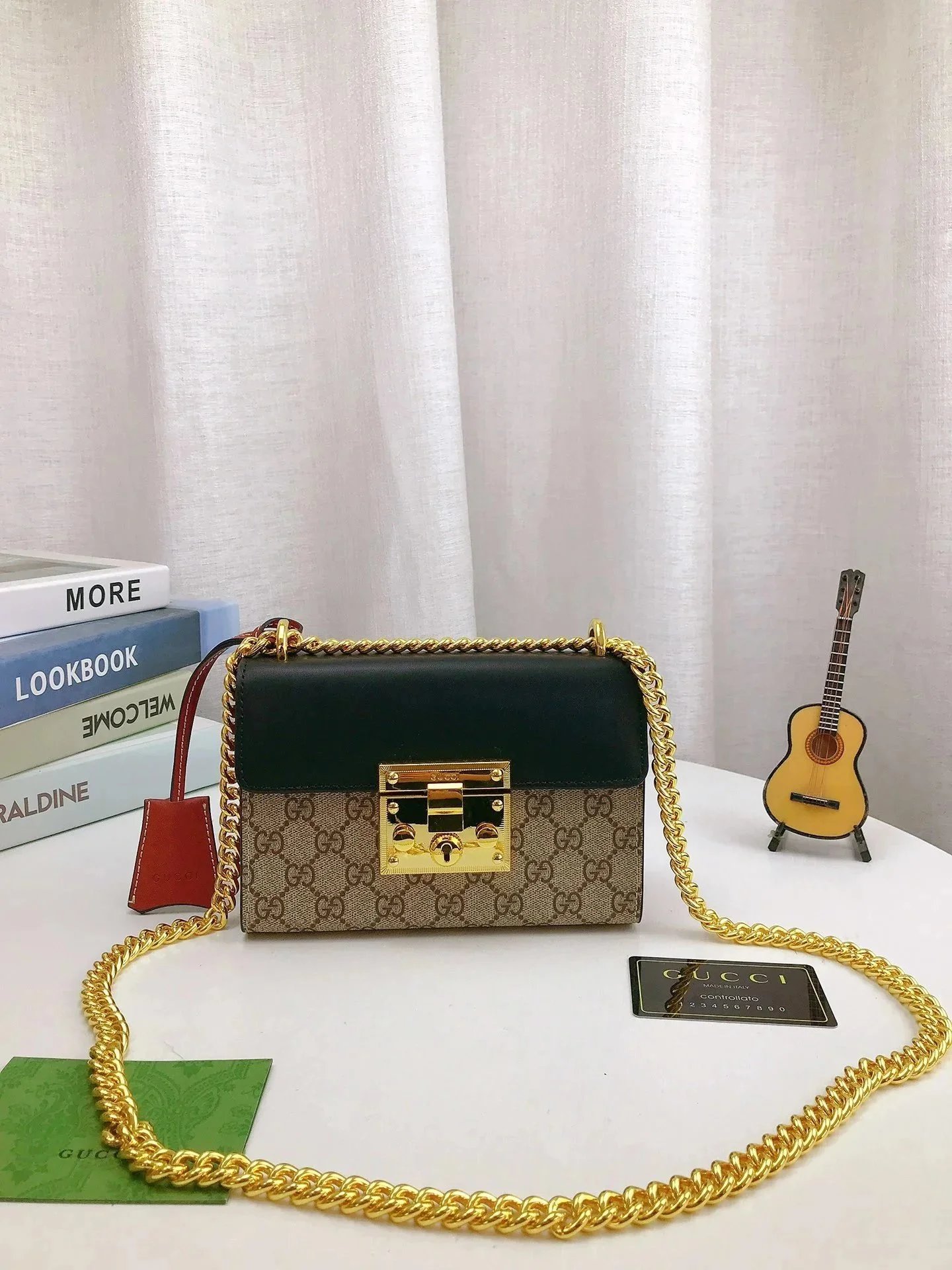 Gucci GG Supreme Chain Shoulder Bag with Gold Hardware