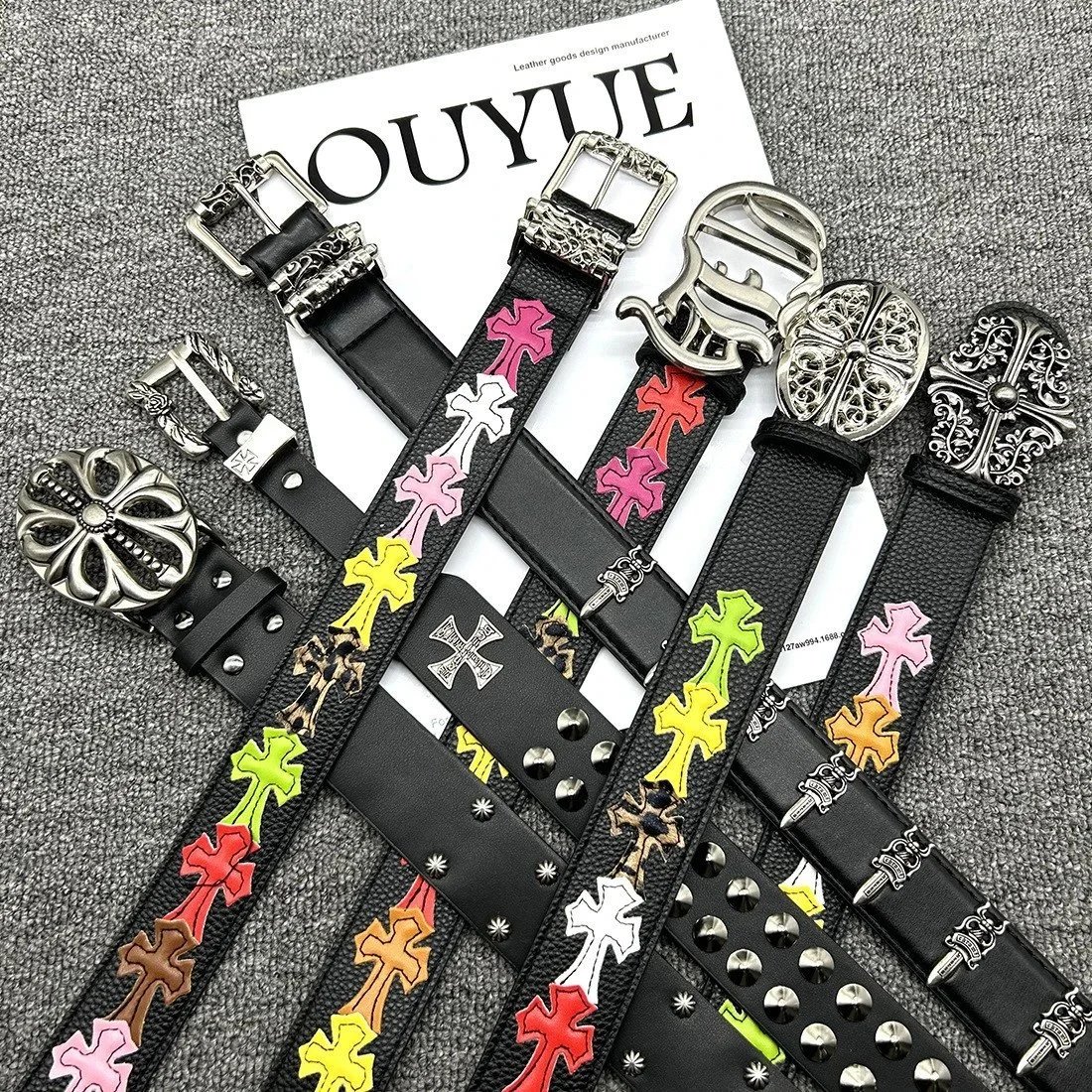 Studded Cross Leather Belt for Men and Women Punk Rock Style