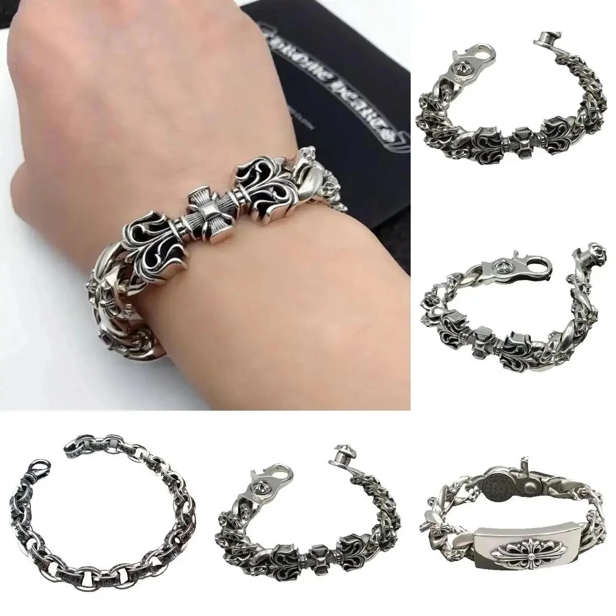 Chrome Hearts Men's Stainless Steel Cross Bracelet