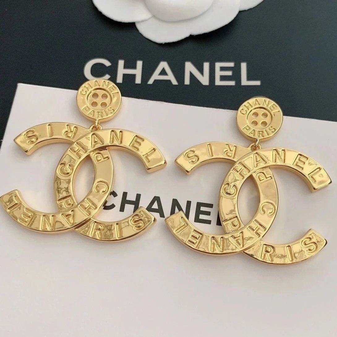 Chanel Gold CC Logo Earrings with Button Detail