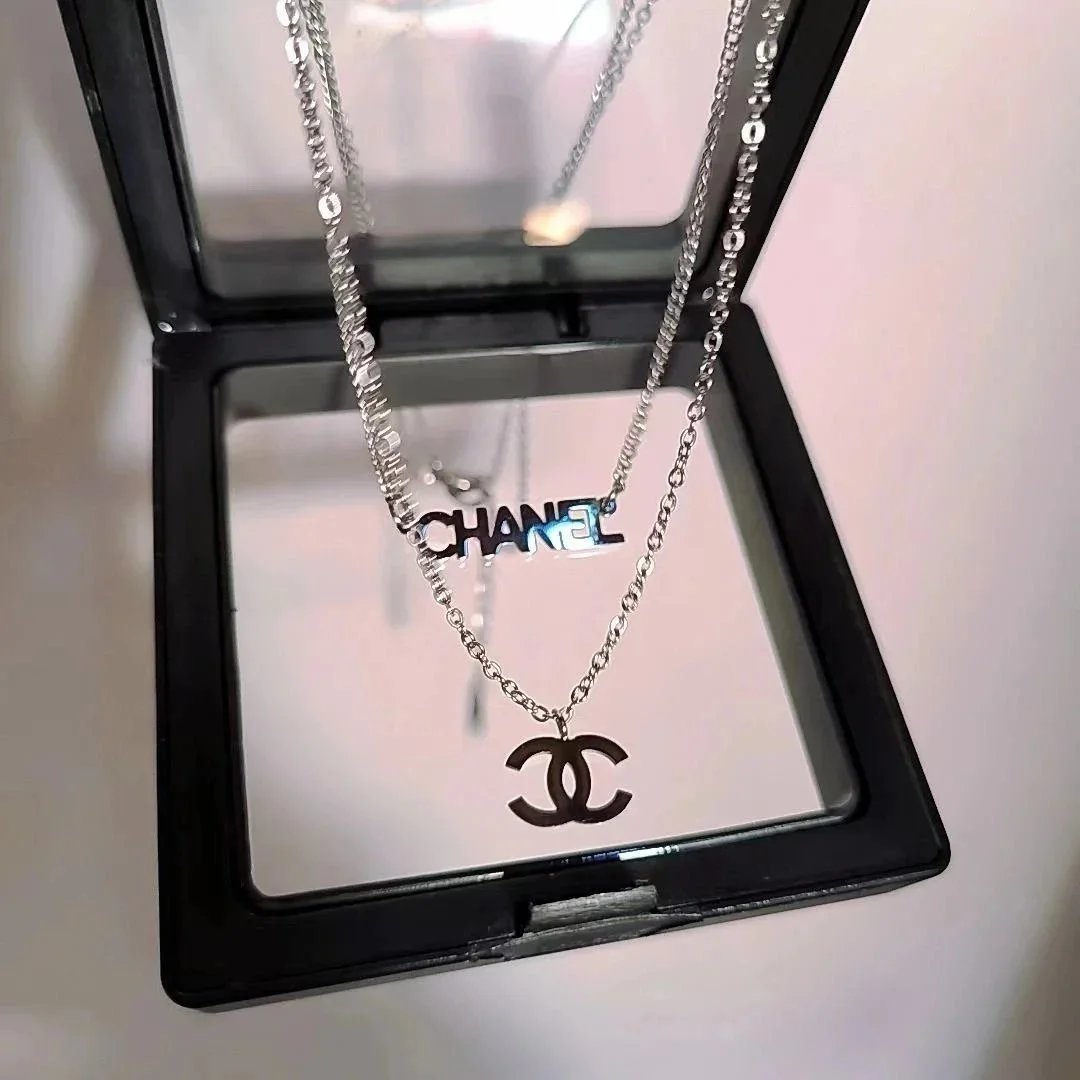 Chanel Silver Logo Necklace with Classic CC Pendant