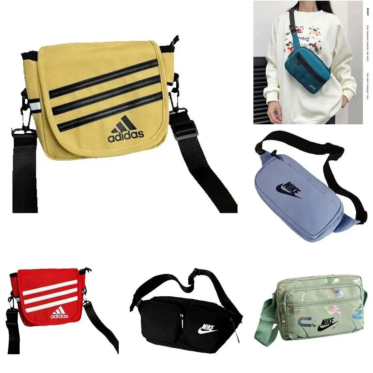 Adidas and Nike Crossbody Waist Bags for Men Women Outdoor Sports Travel