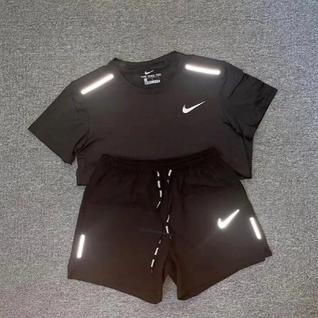 Nike Reflective Running Set Black T-Shirt and Shorts