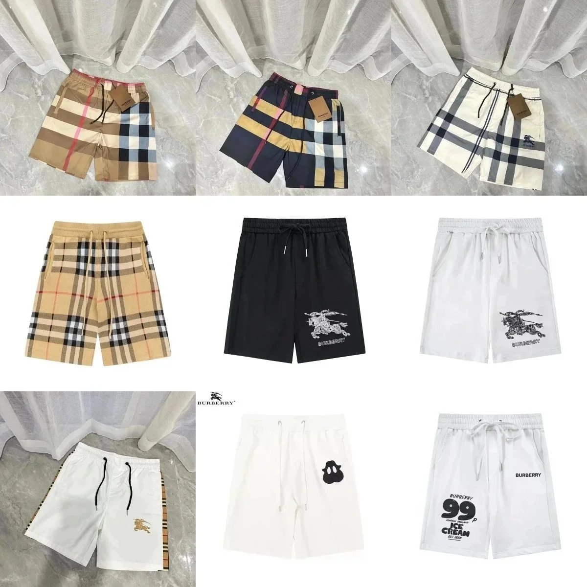 Burberry Check Pattern Men's Shorts with Logo Print