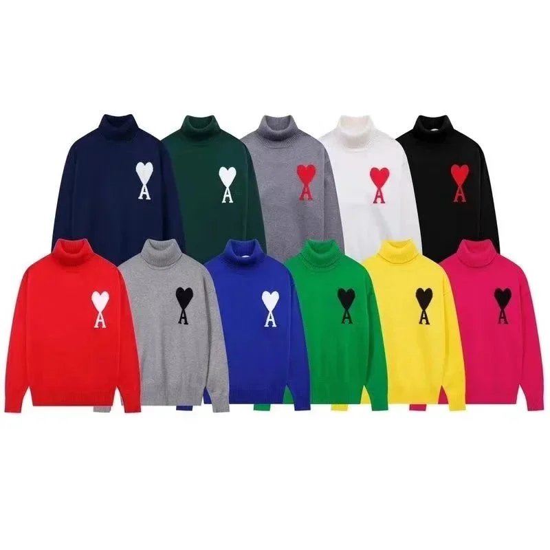 Ami Paris Heart Logo Turtleneck Sweater in Multiple Colors