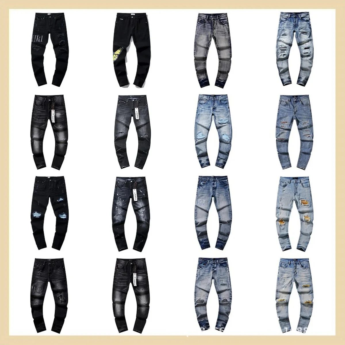 Men's Ripped Distressed Jeans Slim Fit Denim Pants Fashion Casual Wear